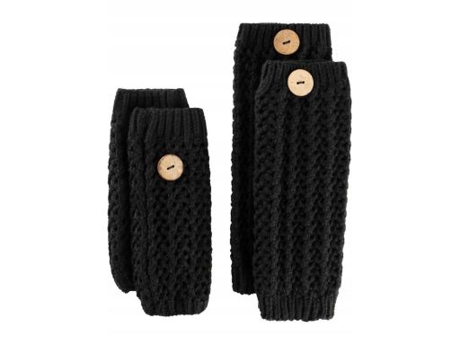 B.P.C ocieplacze dzianinowe ażurowe czarne z guzikiem 4 el. r.uniwersa