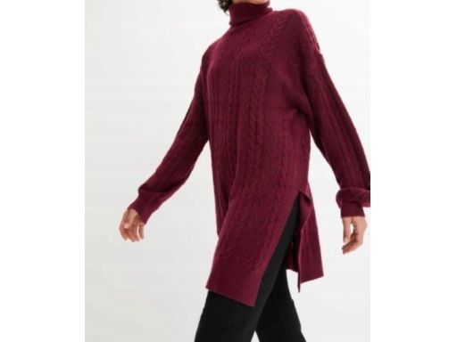 B.P.C sweter z golfem bordowy luźny długi 36/38.