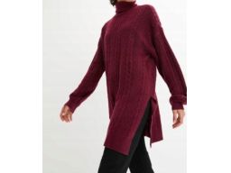 B.P.C sweter z golfem bordowy luźny długi 36/38.
