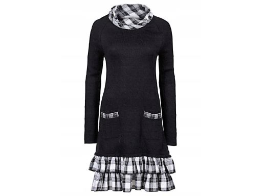 B.P.C sukienka dzianinowa z flanelowymi falbankami 40/42.