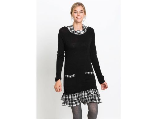 B.P.C sukienka dzianinowa z flanelowymi falbankami 40/42.