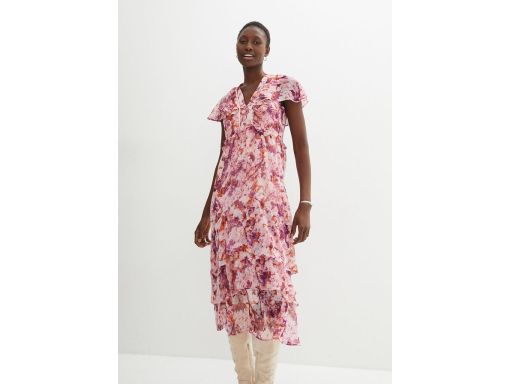 B.P.C sukienka szyfonowa z falbankami midi w kwiaty r.44