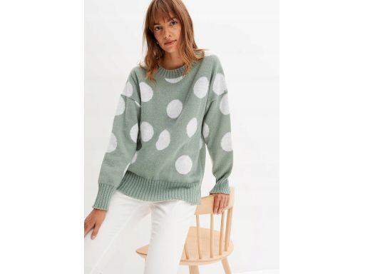 B.P.C sweter miętowy w białe grochy 40/42.