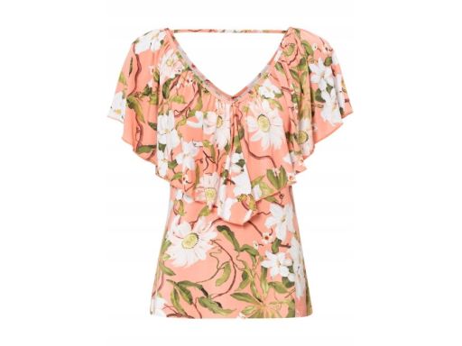 B.P.C bluzka z falbaną łososiowa w kwiaty ^36/38