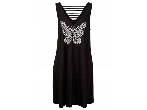 B.P.C sukienka tunika plażowa czarna z nadrukiem 44/46.