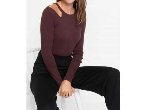 B.P.C brązowy sweterek damski z wycięciem na ramieniu ^48/50