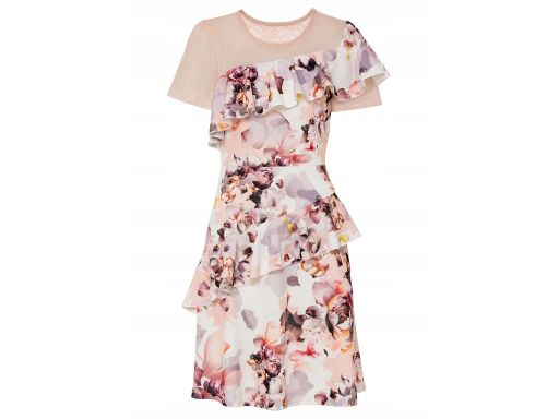 B.P.C Sukienka z koronką i falbanką w kwiaty ^36/38