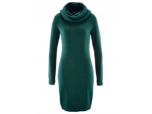B.P.C sukienka dzianinowa z szerokim golfem butelkowa zieleń r.32/34