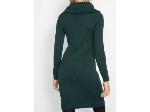 B.P.C sukienka dzianinowa z szerokim golfem butelkowa zieleń r.32/34