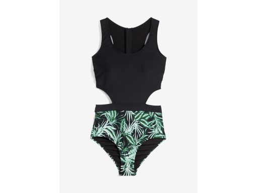 B.P.C monokini czarne w zielone liście r.40