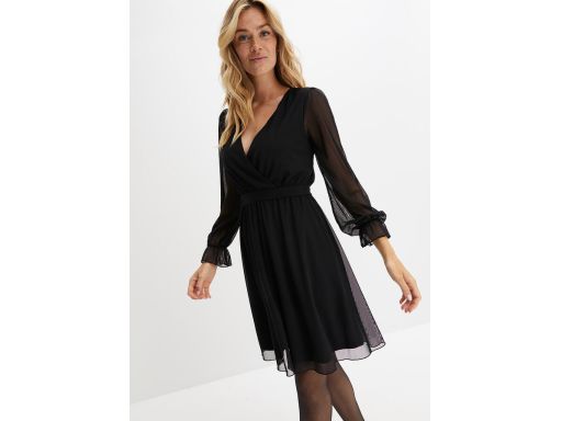 B.P.C czarna sukienka z siateczki z długim rękawem ^32/34