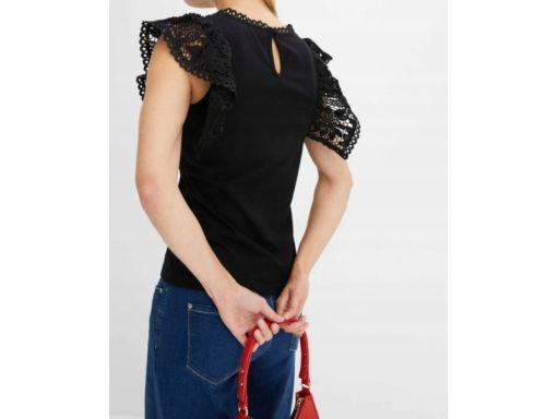 B.P.C czarna bluzka t-shirt z koronką ^36/38