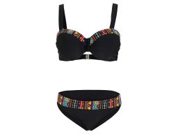Bikini na fiszbinach usztywniane czarne ze wzorkiem ^40 (80D)