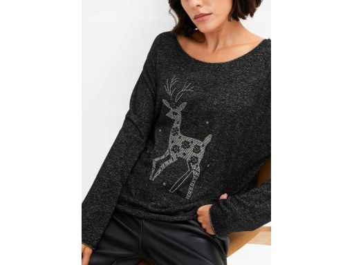 B.P.C antracytowy sweter z dżetami wzór jelonka ^40/42