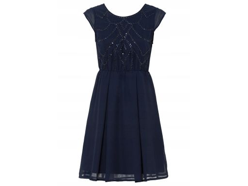 Sukienka szyfonowa z aplikacją granat 40.