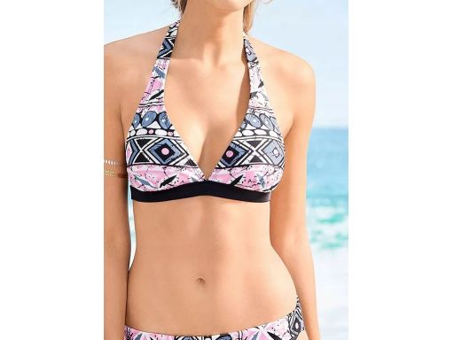 B.P.C. bikini czarne z kolorowym wzorem z figami z wywijanym pasem ^36