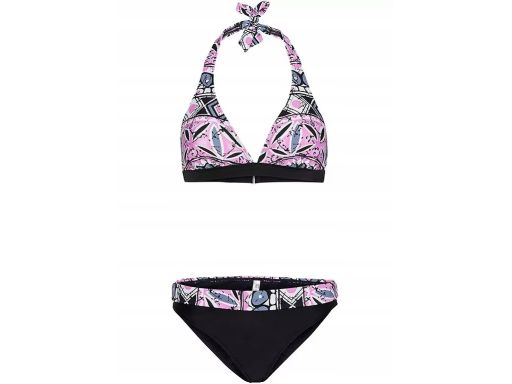 B.P.C. bikini czarne z kolorowym wzorem z figami z wywijanym pasem ^36