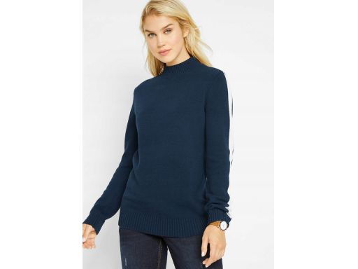 B.P.C granatowy sweter z białymi lampasami na rękawach r.36/38