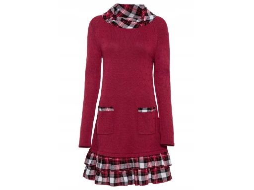 B.P.C sukienka dzianinowa 2w1 z flanelowymi falbankami 40/42.