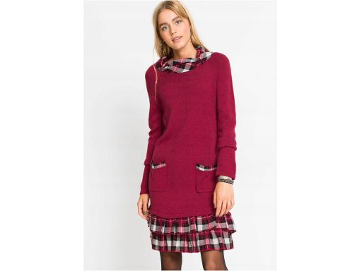 B.P.C sukienka dzianinowa 2w1 z flanelowymi falbankami 40/42.