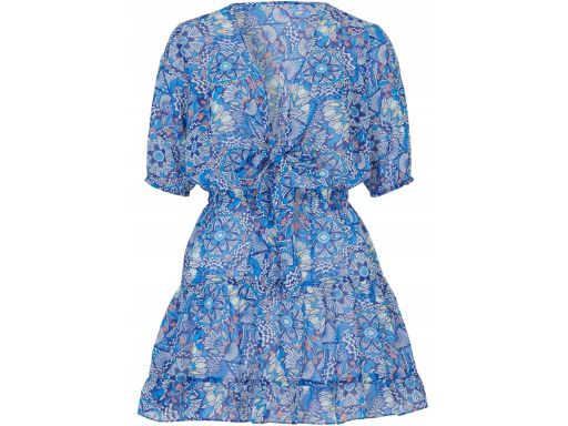 B.P.C plażowa sukienka szyfonowa niebieska we wzory z wiązaniem ^38