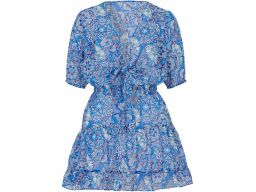 B.P.C plażowa sukienka szyfonowa niebieska we wzory z wiązaniem ^38