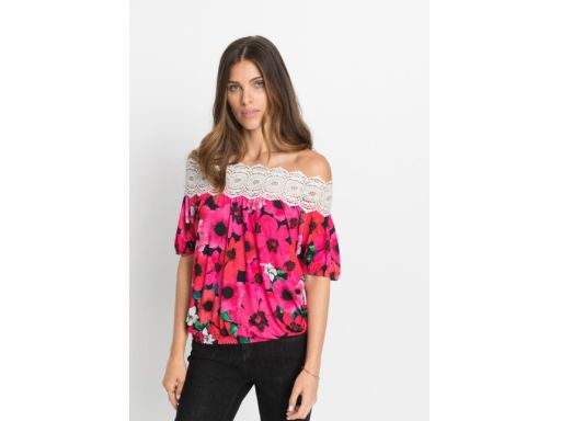 B.P.C bluzka carmen nadruk z koronką ^32/34