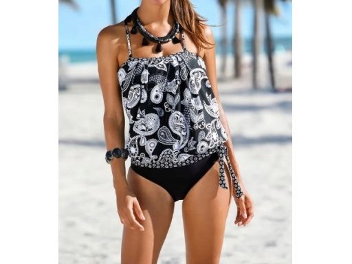 B.P.C top tankini czarny w białe wzory oversize r.38