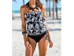 B.P.C top tankini czarny w białe wzory oversize r.38