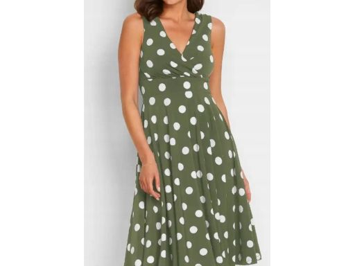 B.p.c Sukienka Rozkloszowana Biała W Czarne Grochy ^52/54