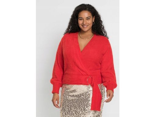 B.P.C czerwony krótki kopertowy sweter włochaty 48/50.