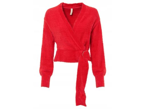 B.P.C czerwony krótki kopertowy sweter włochaty 48/50.