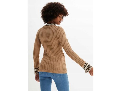 B.P.C sweter z efektem założenia kopertowego beżowy z cętkami 40/42.