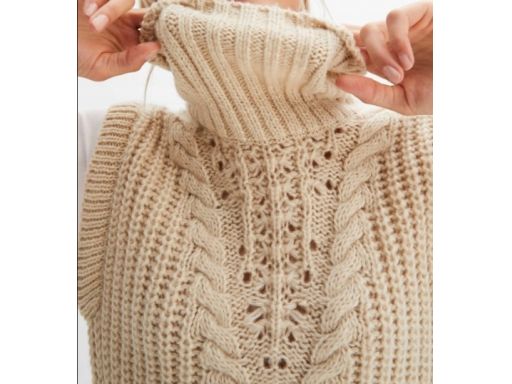 B.P.C sukienka beżowa dzianinowa z golfem z koszulowymi rękawami r.32/