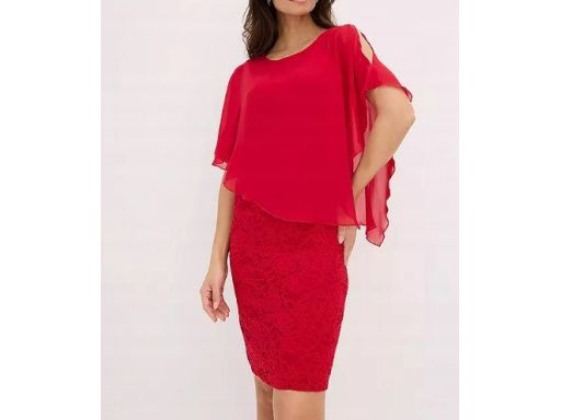 B.P.C sukienka czerwona koronkowa z szyfonową narzutką r.40