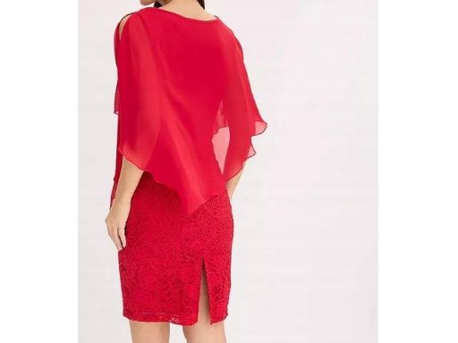 B.P.C sukienka czerwona koronkowa z szyfonową narzutką r.40