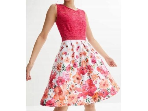 B.P.C sukienka z koronką rozkloszowana z nadrukiem r.44/46