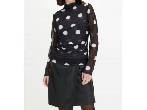 B.P.C bluzka siateczkowa czarna w białe grochy z marszczeniami 52/54.