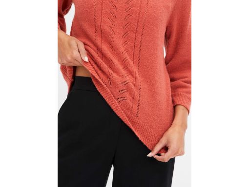 B.P.C sweter rudy z ażurowym wzorem rękawy 3/4, ^40/42
