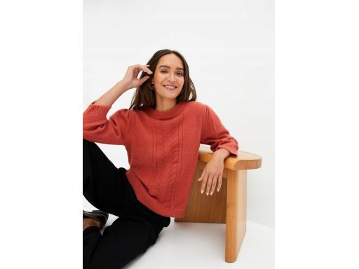 B.P.C sweter rudy z ażurowym wzorem rękawy 3/4, ^40/42