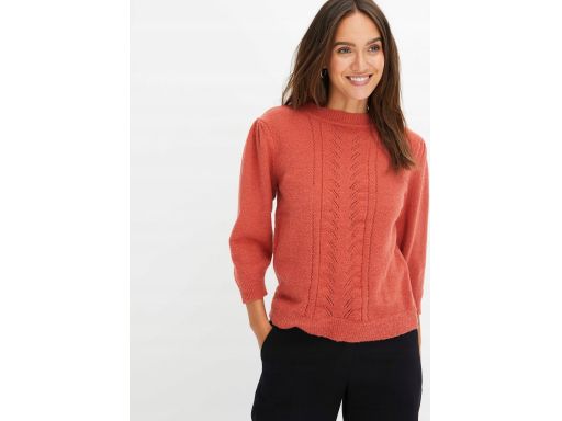 B.P.C sweter rudy z ażurowym wzorem rękawy 3/4, ^40/42