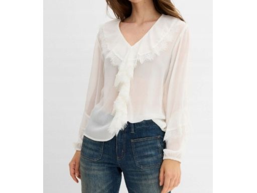 B.P.C bluzka z koronką i falbankami śmietankowa r.40