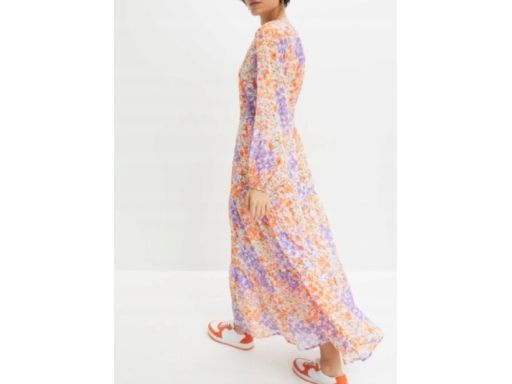 B.P.C długa sukienka w kwiaty z wiązaniem szyfon ^46