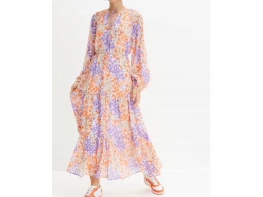 B.P.C długa sukienka w kwiaty z wiązaniem szyfon ^46