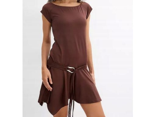 B.P.C brązowa sukienka mini asymetryczna z paskiem 44/46.