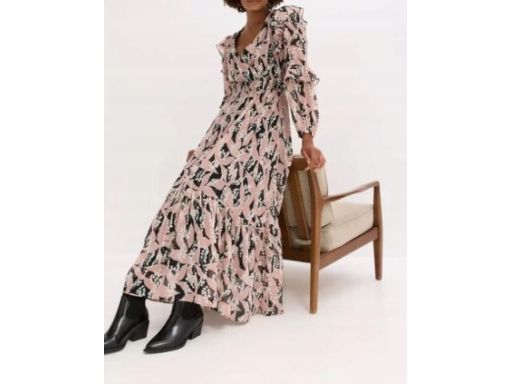 B.P.C sukienka szyfonowa z falbanami długa we wzory 38.