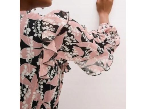 B.P.C sukienka szyfonowa z falbanami długa we wzory 38.