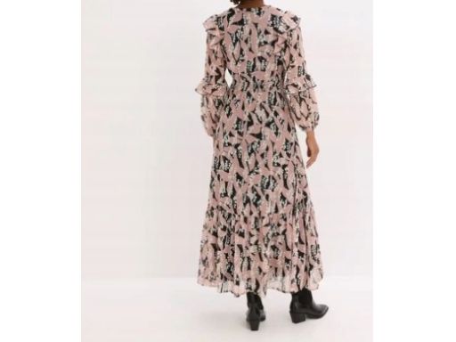 B.P.C sukienka szyfonowa z falbanami długa we wzory 38.