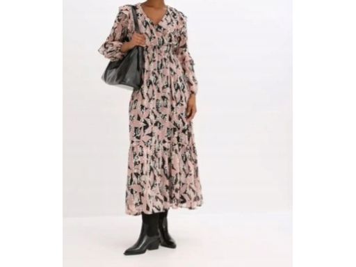 B.P.C sukienka szyfonowa z falbanami długa we wzory 38.