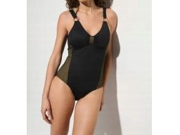 B.P.C kostium jednoczęściowy czarno-złoty z siateczką r.46